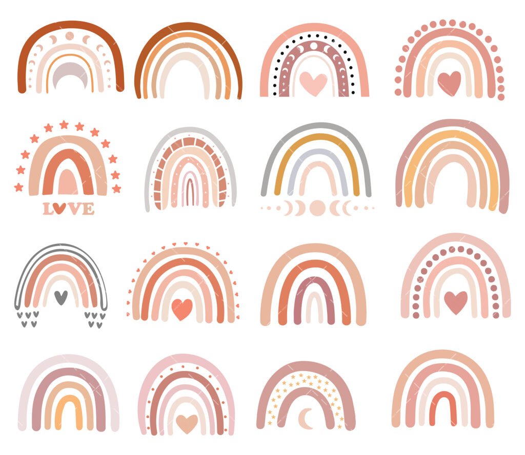 Boho Rainbow SVG Bundle, PNG, PDF, Rainbow svg, Pastel rainbow ...