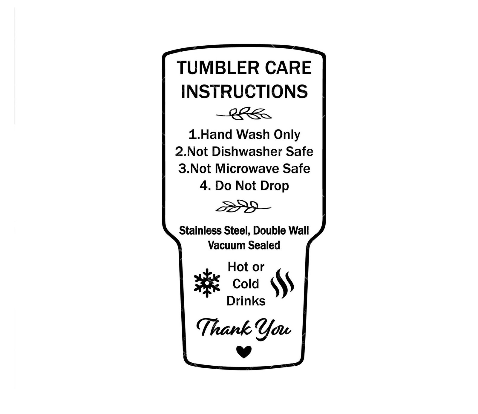 Printable Tumbler Care Instructions