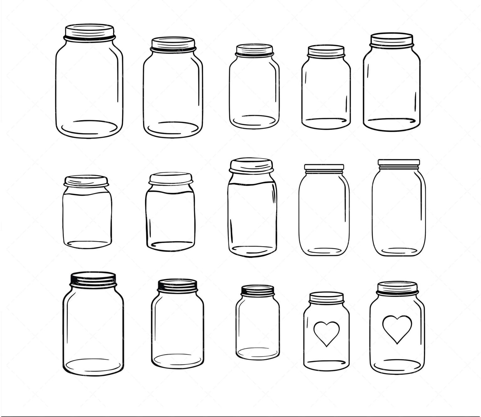 Mason Jar SVG Bundle, PNG, PDF, Glass Jar SVG, Kitchen Measurements SVG