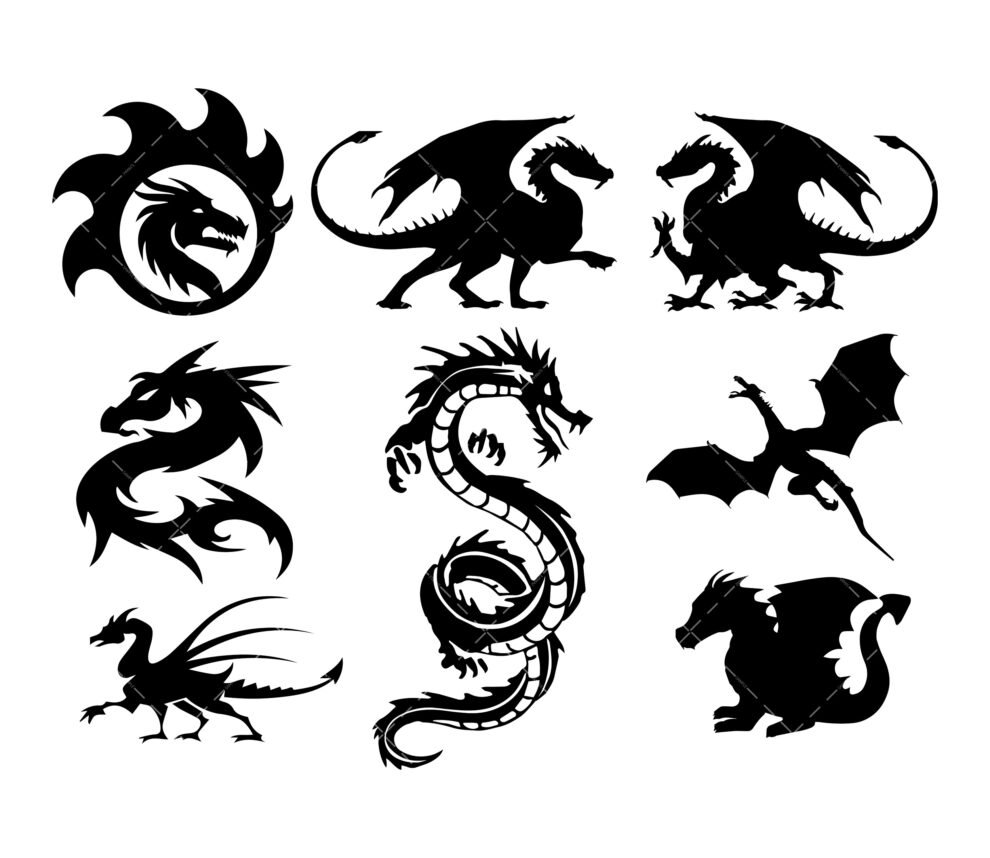 Dragon SVG Bundle, PNG, PDF, Dragon Silhouette SVG