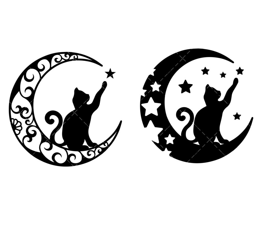 Cat Moon SVG, PNG, PDF, Luna Cat SVG, Magical Cat Clipart