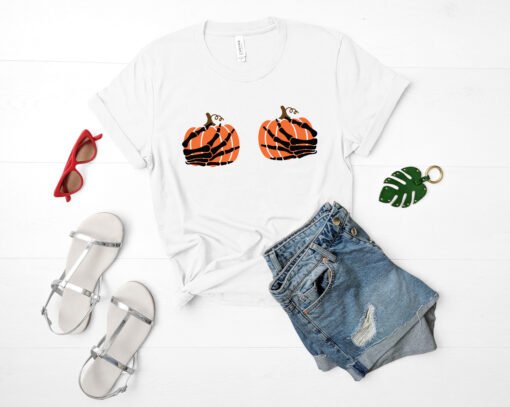 Skeleton Hands Pumpkin SVG on Shirt