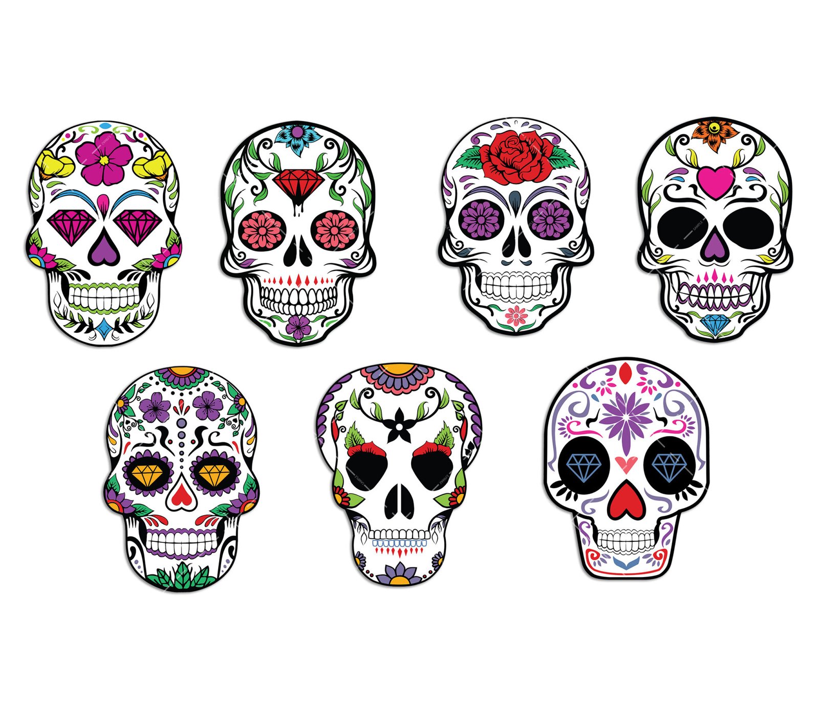 Sugar Skull SVG Bundle, PNG, PDF, Layered Floral Skull SVG