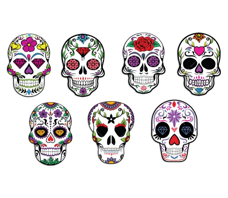 Sugar Skull SVG Bundle, PNG, PDF, Layered Floral Skull SVG