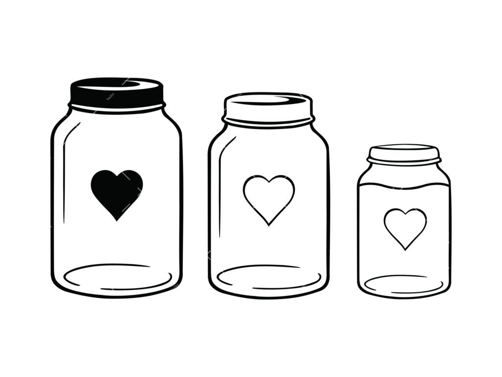 Mason Jar heart SVG, PNG, PDF, Glass Jar SVG, Kitchen Measurements SVG