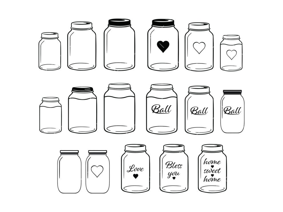 Mason Jar SVG Bundle, PNG, PDF, Glass Jar SVG, Kitchen Measurements SVG